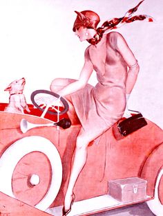 vintage girl and dog christmas